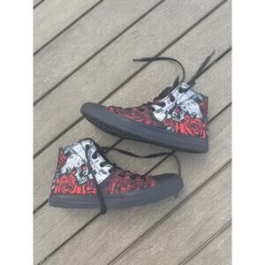 Men's 9.5 Raad Shop Skull and Roses Canvas High Tops Punk Skater Women 11